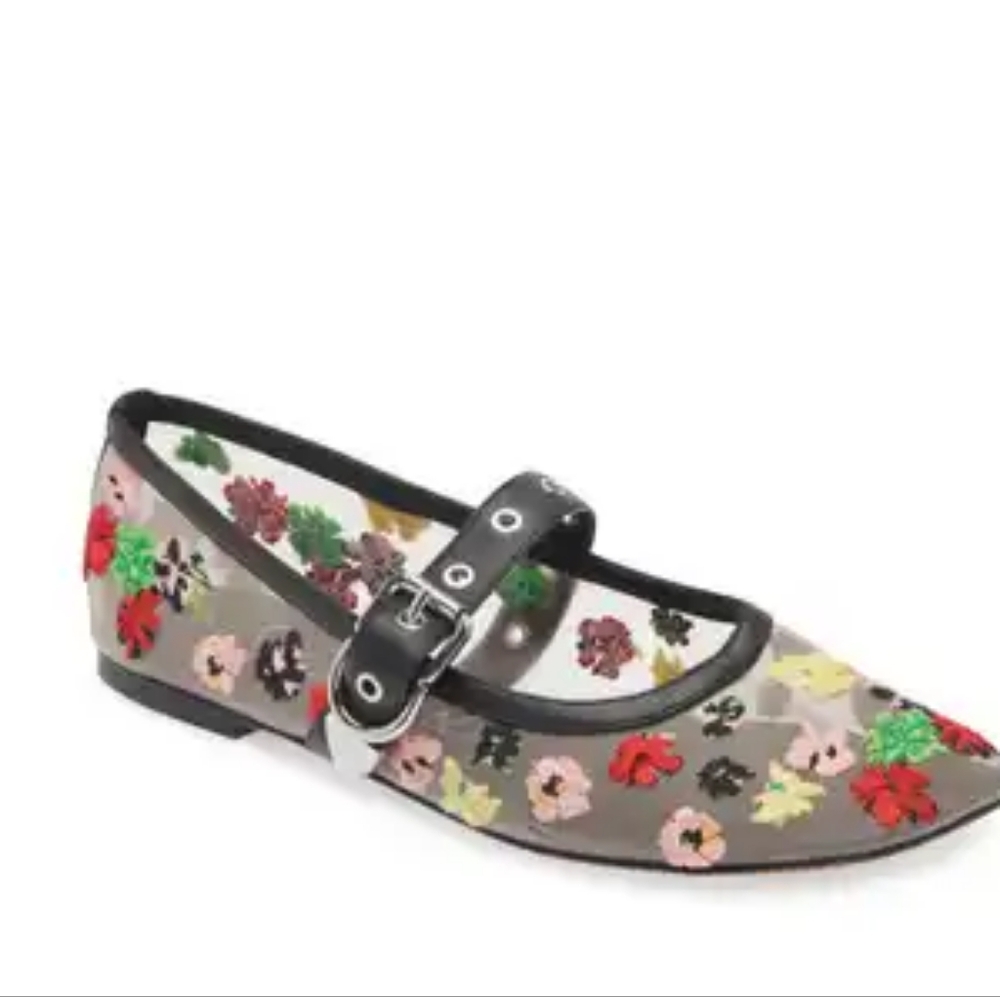 Phillip Lim, 37, blk multi Floral Embroidered Mary Jane Flats